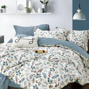 Botanical Cotton Comforter King Size - Lake Green Comforter with Dusky Blue & Warm Rust Leaves on Ivory,Reversible Lightweight Bedding Sets 3Pcs(Polka Dot) (King(104"90"), Botanical & Polka Dots - Lake Green)