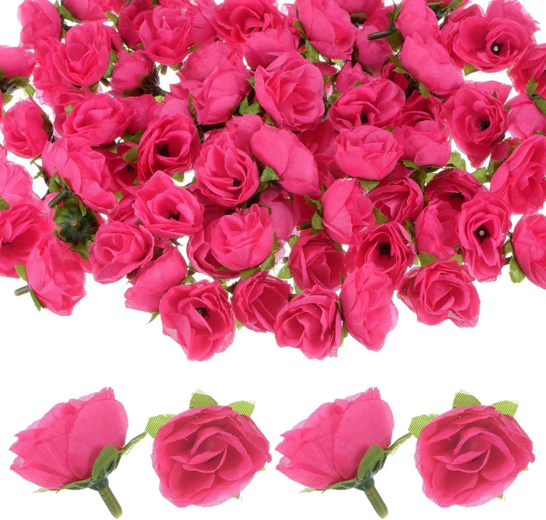 50-Pack Artificial Roses Heads, 1.2 Inch Small Silk Faux Rose Head for Wedding/Bouquet/Party Decorations, Fake Bloom Flower Heads Buds [Rose Red]
