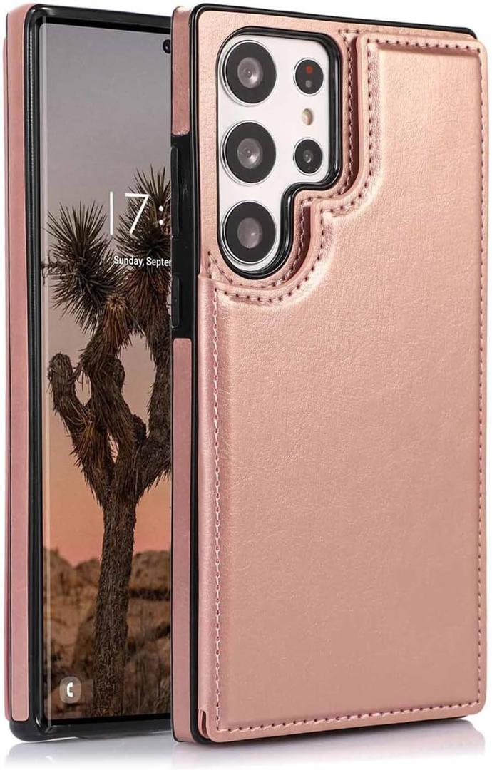 LSPOIZNC-Heavy Duty Protection Smooth Case for Samsung Galaxy S25 Ultra/S25 Plus/S25, Back Card Slot Flip Kickstand Business Style Leather Cover (S25,Pink)