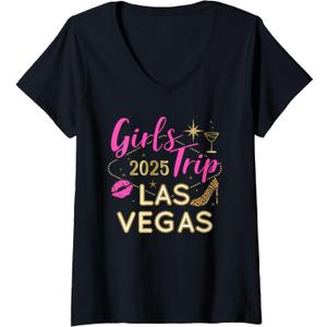 Womens Las Vegas 2025 Girls Trip Matching Group Weekend Party V-Neck T-Shirt Large