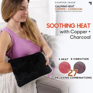 Calming Heat Copper + Charcoal Massaging Heating Pad by Sharper Image- Weighted Electric Heating Pad with Vibrations, Auto Off, 12 Settings- 3 Heat, 9 Massage- 27 Relaxing Combo, 12” x 24", 4 lbs
