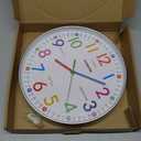 AIRUIFU Wall Clock for Kids Learning to Tell Time, 12 Inch Silent Analog Clock for Kids Room Decor/Bedroom/Classroom/Playroom, Colorful Teaching Clock Helps Kids Easier to Tell Time