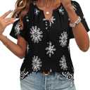 Timeson Womens Summer Tops Boho Short Sleeve Business Casual Blouses Button Down Floral Shirts Fashion Beach Vacation Clothes (Black, L)