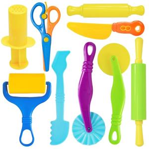 Wxqfumy Dough Tool Set, 9 Pcs Basic Dough Tools Kits for Kids, Dough Accessories Includes Cutters Roller, Rolling Pins, Safety Scissors, Plastic Knife