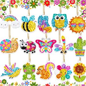 FFNIU Diamond Art for Kids, 15 Pack Diamond Art Painting Keychains, DIY Gem 5D Painting Arts and Crafts for Boys Girls Ages 6-8-12 (Garden Animals)