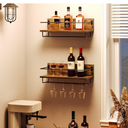 HOOBRO Wall Mounted Wine Rack 2 Pack, Wine Shelf Hanging Floating Wall Shelves, Wine Glass Bottle Rack Stemware Holder, for Living Room, Dining Room, Kitchen, Rustic Brown and Black BF28BJ01