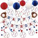 Baseball Party Decorations Happy Birthday Banner Baseballs Honeycomb Balls Hanging Swirls Circle Dot Garland for Baseball Sports Themed Birthday Party Decorations