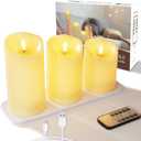 5plots Rechargeable Flameless Candles, Battery Operated LED Candles, Electric Candles with Remote and Timers, Wax-Like Plastic, Ivory, 3Pack, 3" x 4"5" 6", for Home Decor
