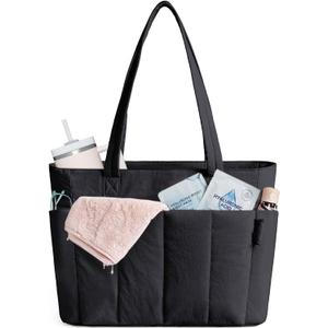 HomemeDiary Tote Bag for Women, Puffer Quilted Lightweight Shoulder Bag, Puffy Travel Work Gym Handbag with Wet Dry Pocket (Black)