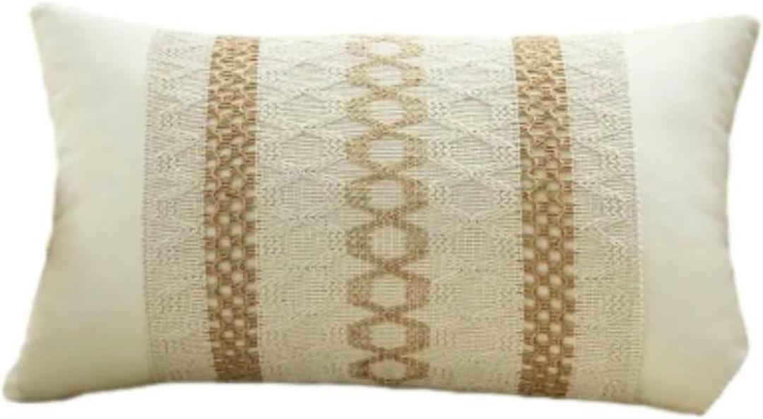 Mayler Yee Throw Pillow Covers 12 x 20 Inch for Farmhouse Living Room, Cotton & Burlap Textured Striped Woven Boho Pillow Covers 1PC (Beige & Brown, Khaki Grid)