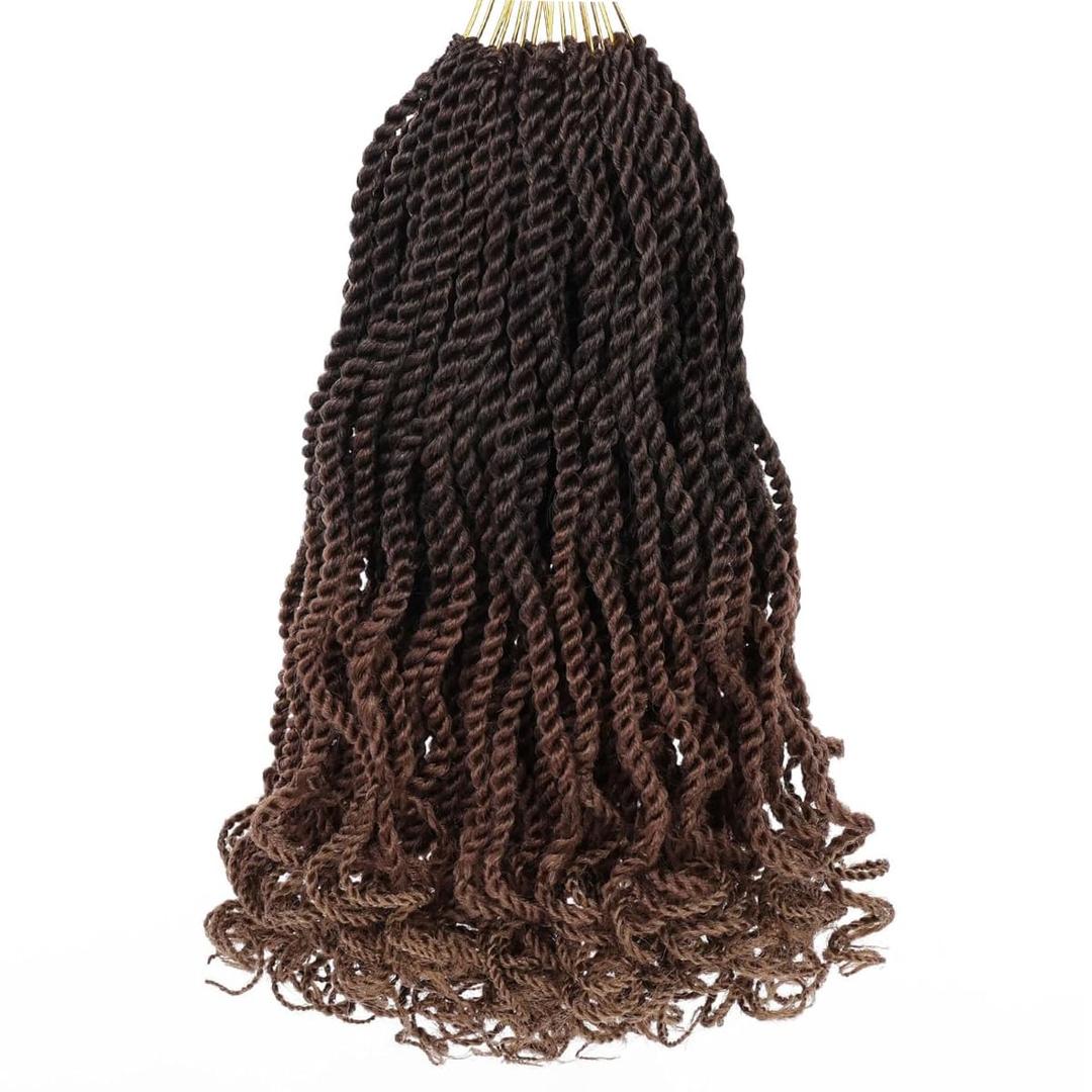 Kachanaa 8 Pack Wavy Senegalese Twist Crochet Hair With Curly Ends for Women 8 Inch Synthetic Pre Looped Short Kids Crochet Braids Pre Twisted Small Havana Twist Braiding Hair Extension 1B3027#