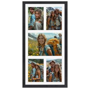 SPEPLA 5 Opening 3.5x5 Black Collage Picture Frames, Multiple Frames for Displaying 1 5x7 and 4 3.5x5 Photos with White Mat