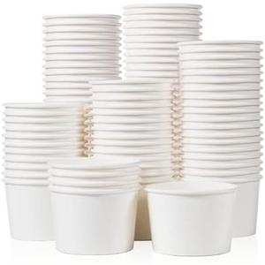 MATICAN Paper Ice Cream Cups - 100-Count 9-Oz Disposable Dessert Bowls for Hot or Cold Food, 9-Ounce Party Supplies Treat Cups for Sundae, Frozen Yogurt, Soup, White