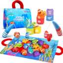 ZOOI Toddler Montessori Toys for 1-3 Year Old, 24PCS Cloth Fishing Game with Stacking Cups for Hand-Brain Coordination, Sensory Baby Toys 6-12 Months, 1-3 Year Old Girl Boy Birthday Gifts (Blue)