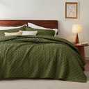 Bedsure Queen Size Pillowcases - with Basket Weave Pattern, Soft Quilt Bedding, Olive Green