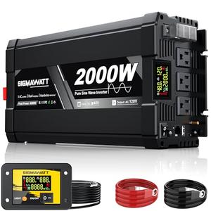 2000W Pure Sine Wave Inverter 48V DC to 120V AC–Powers RV, Truck,Off Grid Solar Energy,Car Refrigerator, Coffee Maker, Printer, Game Console, and Slow Cooker with LED Display and Remote Monitoring, 48V 2000W Pure Sine Wave Inverter
