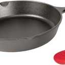 Lodge Cast Iron Skillet with Red Silicone Hot Handle Holder, 10.25-inch
