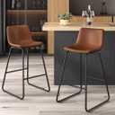Bar Stools Set of 2, 26 Inches Counter Height Bar Stools with Back, Modern Faux Leather Barstools with Metal Legs and Footrest, Bar Chairs for Kitchens Island (Dark Brown)