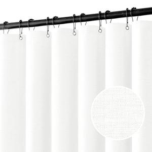 MIULEE Extra Long Linen Shower Curtain 96 Inches Long with 12 Metal Hooks Washable Heavy Fabric Shower Curtain Set Waterproof Thick Cloth Shower Curtains for Bathroom Hotel Bathtub, White