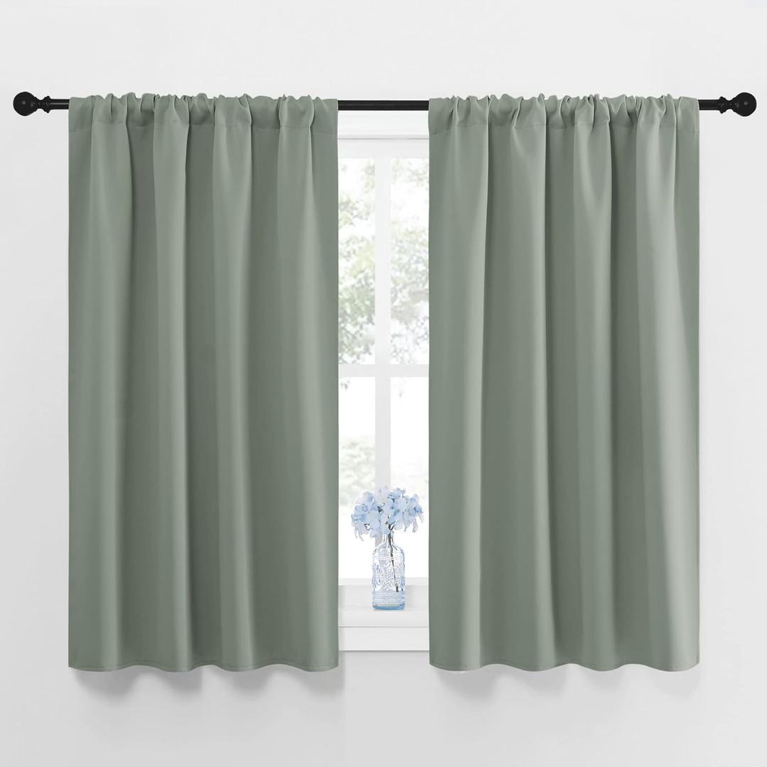 NICETOWN Window Curtains Blackout Drapes - Thermal Insulated Solid Rod Pocket Blackout Curtains/Draperies for Living Room (Sage Green, 1 Pair, 42 by 48-Inch) (42"W x 48"L (Pack of 2), Greyish Green)