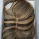 Flufymooz Real Human Hair Toppers for women, 10 Inch Clip in Bangs 100 Human Hair Toppers for Thinning Hair, Cover Hairpiece with 150% Density Silk Base-Chocolate Brown with Blonde
