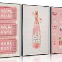 Mavgouuy 3Pcs Coquette Vintage Pink Canvas Wall Art, Watercolor Cocktail Champagne Rosé Cheers Poster Print, Bar Cart Wall Decor Artwork for Bedroom Living Room Bar Home Decoration【UNFRAMED】