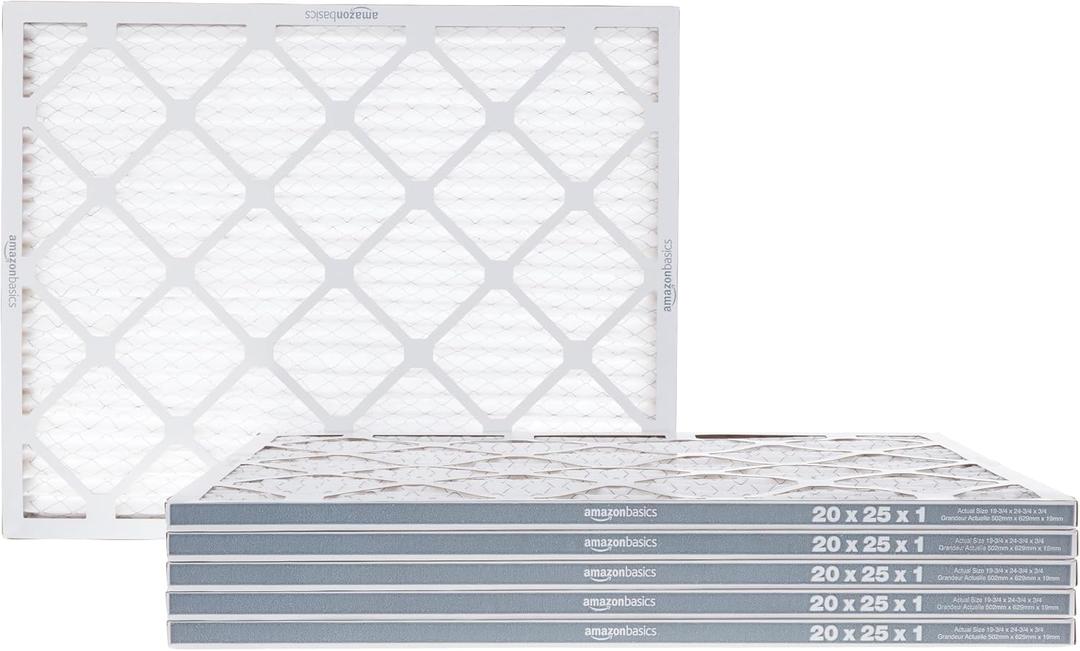 Amazon Basics 20x25x1 Air Filter 6-Pack, MERV 8 AC Furnace Filters, Removes Dust, Electrostatic, Allergen Control (Actual Size: 19.75" x 24.75" x 0.75")