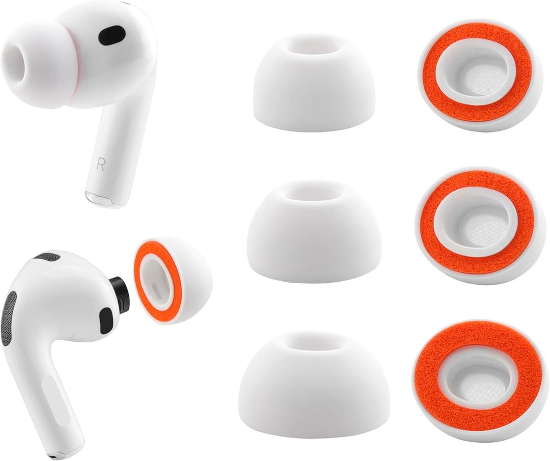 Replacement Memory Foam Ear Tips for AirPods Pro 3 Silicone Shield, Ultimate Comfort, 3 Pairs (White, Assorted S/M/L)