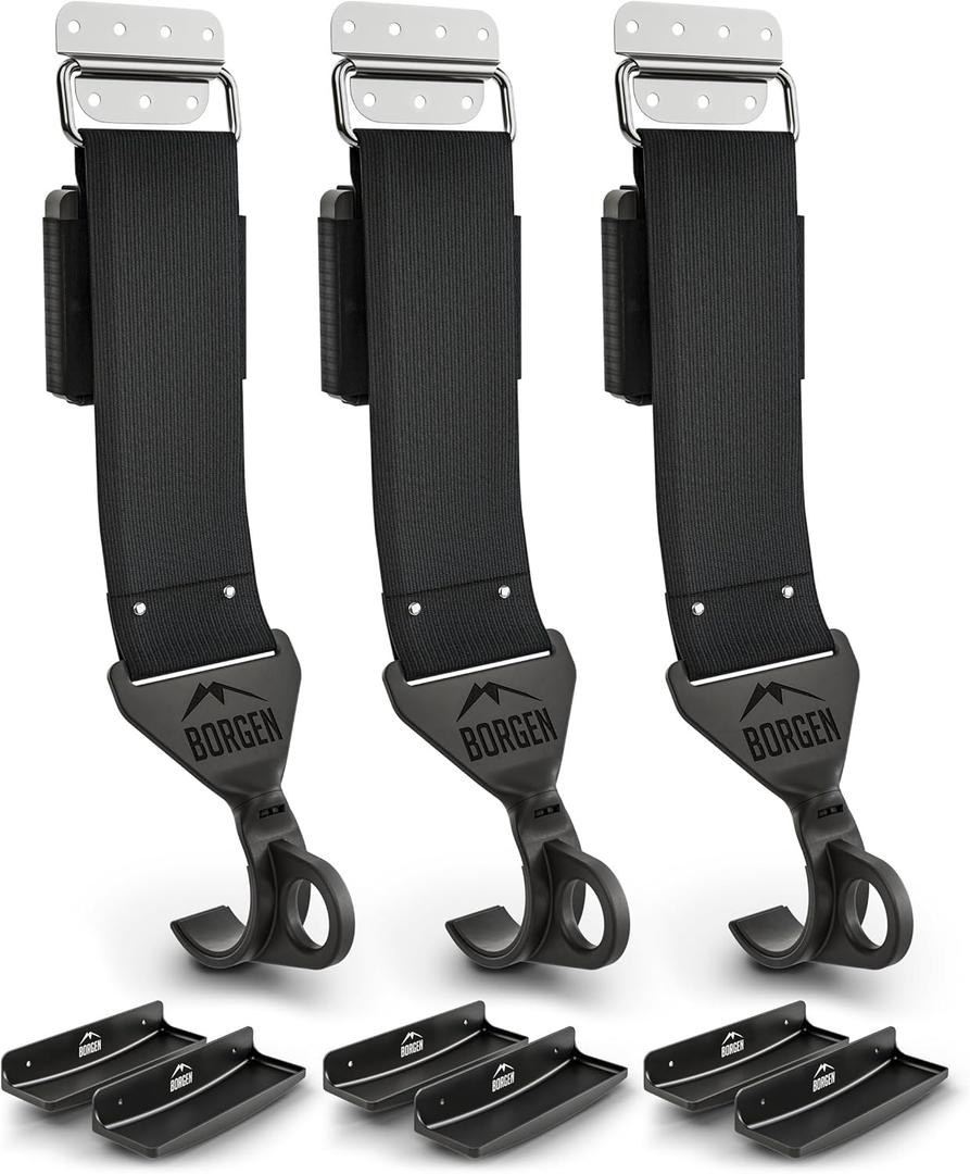 Borgen Bike Wall Mount Horizontal for E-Bikes, MTB & Road Bicycle Wall Mount with Support Brackets, Suitable as Bike Rack Garage Bike Storage Shed and Bicycle Storage Indoor Set of 3
