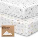 KeaBabies 2-Pack Organic Crib Sheets for Boys, Girls - 52x28 Fitted Crib Mattress Sheet Neutral, Breathable Jersey Cotton Cover for Baby Bed, Toddler Mattress, Soft & Cute Prints (KeaSafari)