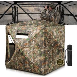 HUNTSEN Hunting Blind 270 Degree See Through Ground Blind - 2-3 & 3-4 Person Pop Up Deer Blind for Hunting with Carrying Bag - 300D Reinforced Portable Durable Blind for Turkey and Deer