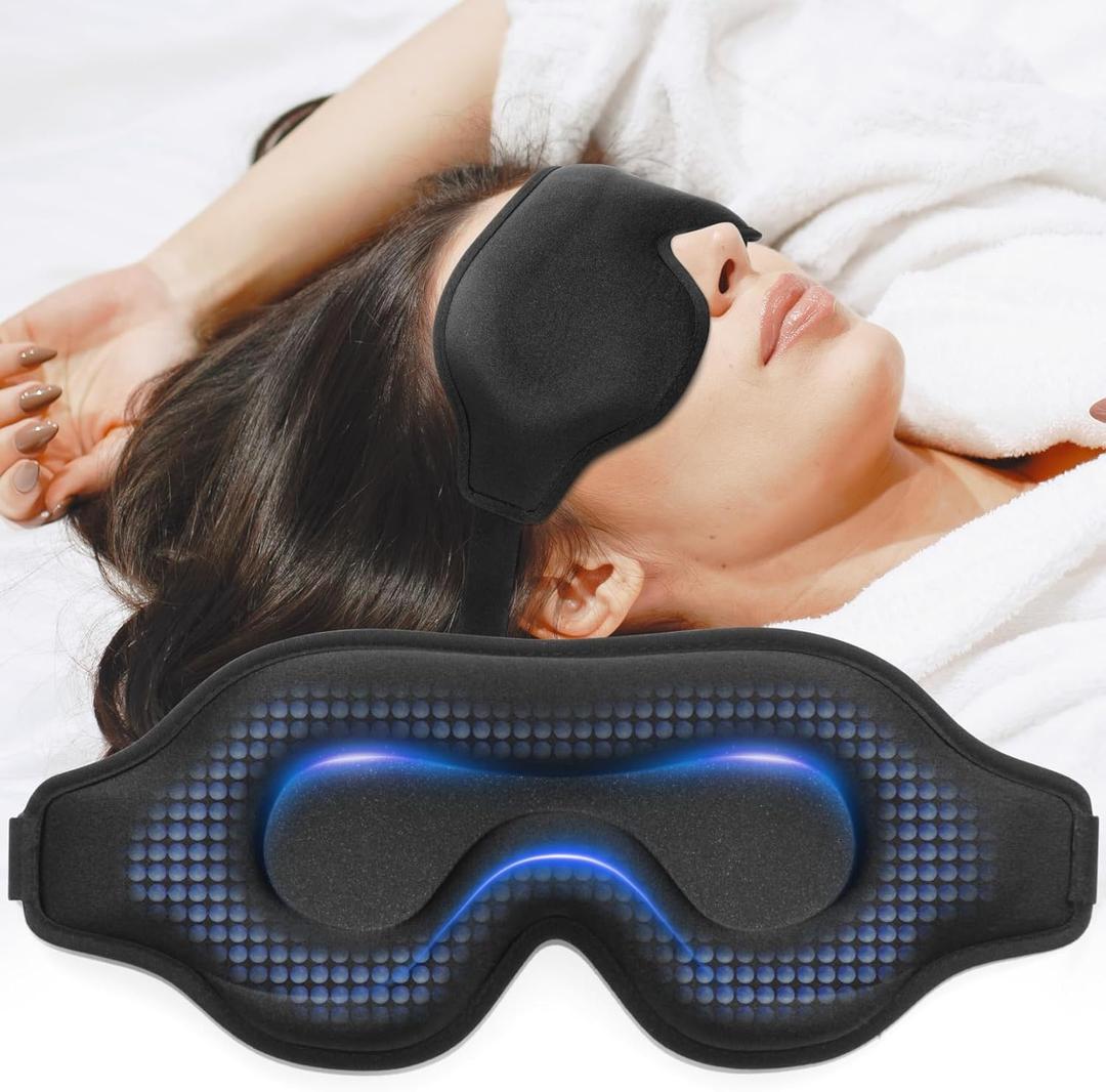 Weighted Eye Mask for Sleeping, 3D Contoured Sleep Mask Blackout with Adjustable Strap, Lash Extensions Sleeping Mask for Travel, Eye Cover Blindfold for Men Women (Black, 4.6oz)
