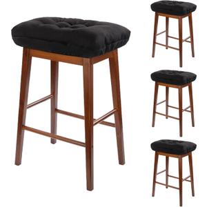 Rectangular Stool Cushion Set of 4, Soft Saddle Stool Cushions with Ties, Nonslip and Washable, Black, 18 x 10.5 x 4 Inch, Pack of 4
