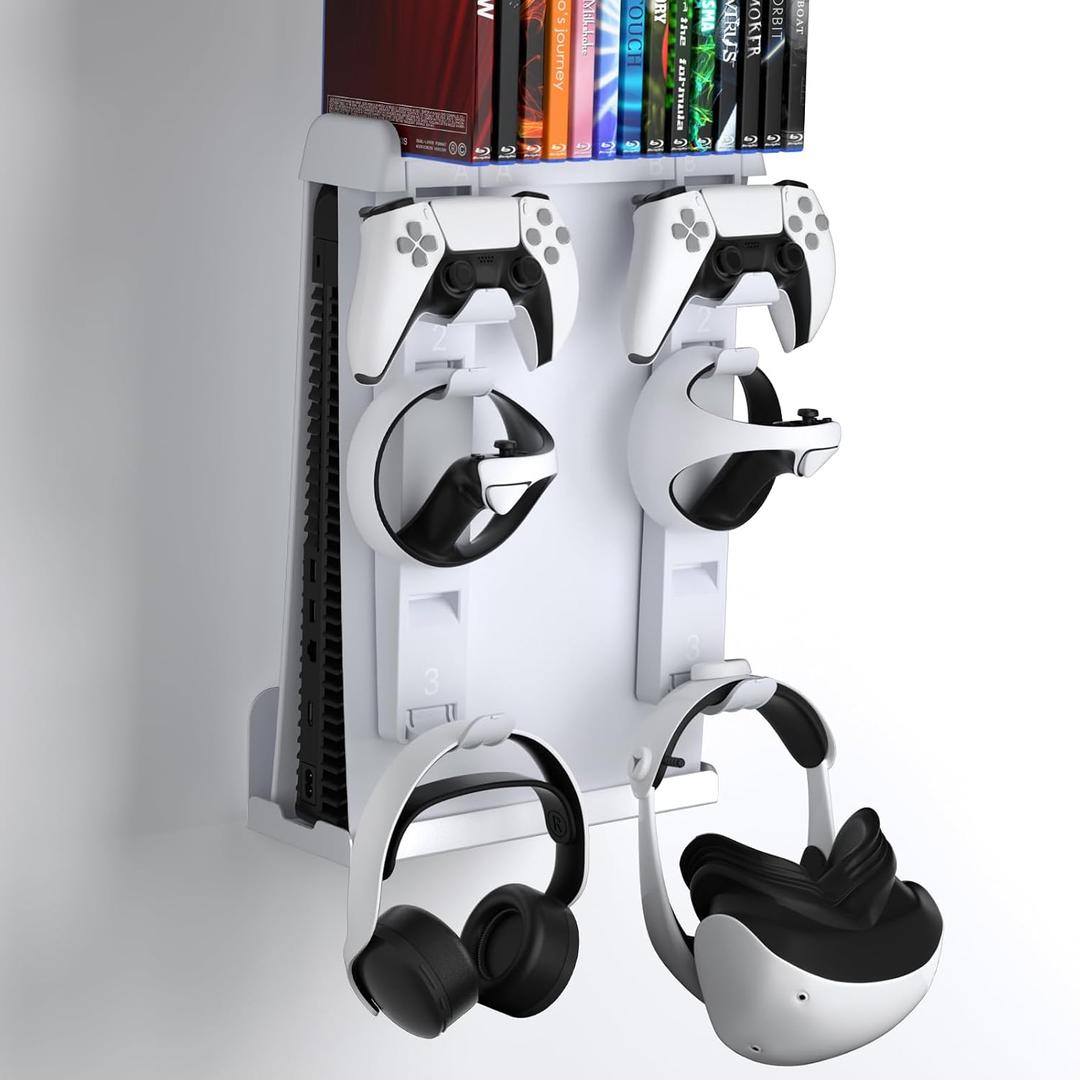 innoAura P5 Wall Mount Bracket for P5 2020 Model, 8-in-1 Adjustable Mount Kit Compatible with P5 Digital/Disc Edition Consoles, Controllers, Headset, P-SVR2 & 14 Game Slots - White