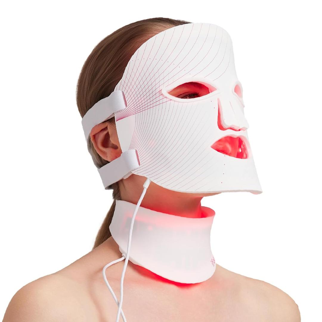 Red Light Therapy Mask for Face and Neck, 7 Colors with NIR Led Face Mask Light Therapy with Eye Protection and Remote, Rechargeable Ergonomic Design for True Anti-Aging Skincare at Home