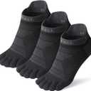 VWELL Toe Socks for Men/Women, COOLMAX Five Finger Socks, High Performance Athletic Toe Socks No Show (3Pairs) (Large, Black)