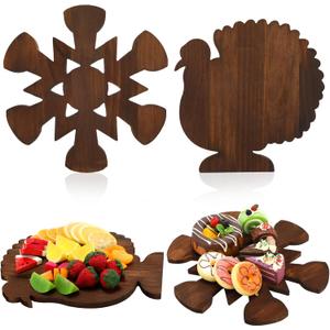 2 Pcs Christmas Snowflake Shaped Cutting Board Christmas Wood Snowflakes Charcuterie Boards Wooden Xmas Serving Tray Fruit Appetizer Platter Veggie Trays for Kitchen