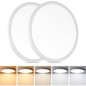 Brightever 12 Inch LED Flush Mount Ceiling Light, 24W 3200LM 5CCT Dimmable LED Ceiling Light Fixture, 2700K/3000K/4000K/5000K/6500K, Ultra Thin Ceiling Lamp for Bedroom, Dining Room, White, 2-Pack