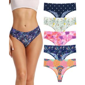 voenxe Seamless Women Underwear Thongs,High Waisted No Show Ladies Panties,Breathable Comfy Active Hi Rise Cut Undies,5-Pack (XX-Large, Pattern)