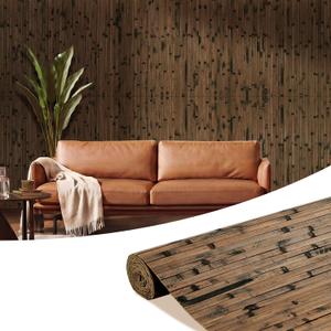 Natural Bamboo Wall Panel 96’’ x 48’’ Pole Wrap Wainscoting Panel for Interior Wall Decor Bedroom Living Room Kitchen Island Brown Burned