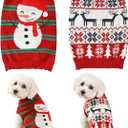 2PCS Dog Christmas Sweater, Soft Warm Pet Clothes Coat for Medium Dogs and Cats Boy Girl, Fall Cozy Holiday Turtleneck Knitting Collar Pullover Pup Outfit Costume for Thanksgiving New Year (M, Red Deer+Snowman)