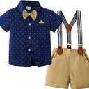 nilikastta Toddler Baby Boy Outfits Boys Gentleman Wedding Suits Set Summer Formal Short Shirt/Bowtie/Suspender 1-5T
