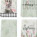 Artoid Mode Buffalo Plaid Rabbit Bunny Flower Easter Kitchen Towels Dish Towels, 18x26 Inch Spring Farmhouse Holiday Decoration Hand Towels Set of 4