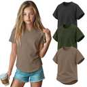 YooAurvox 3 Pack Girls Short Sleeve Raglan Shirts, 3-Color Set, 11-12 Years