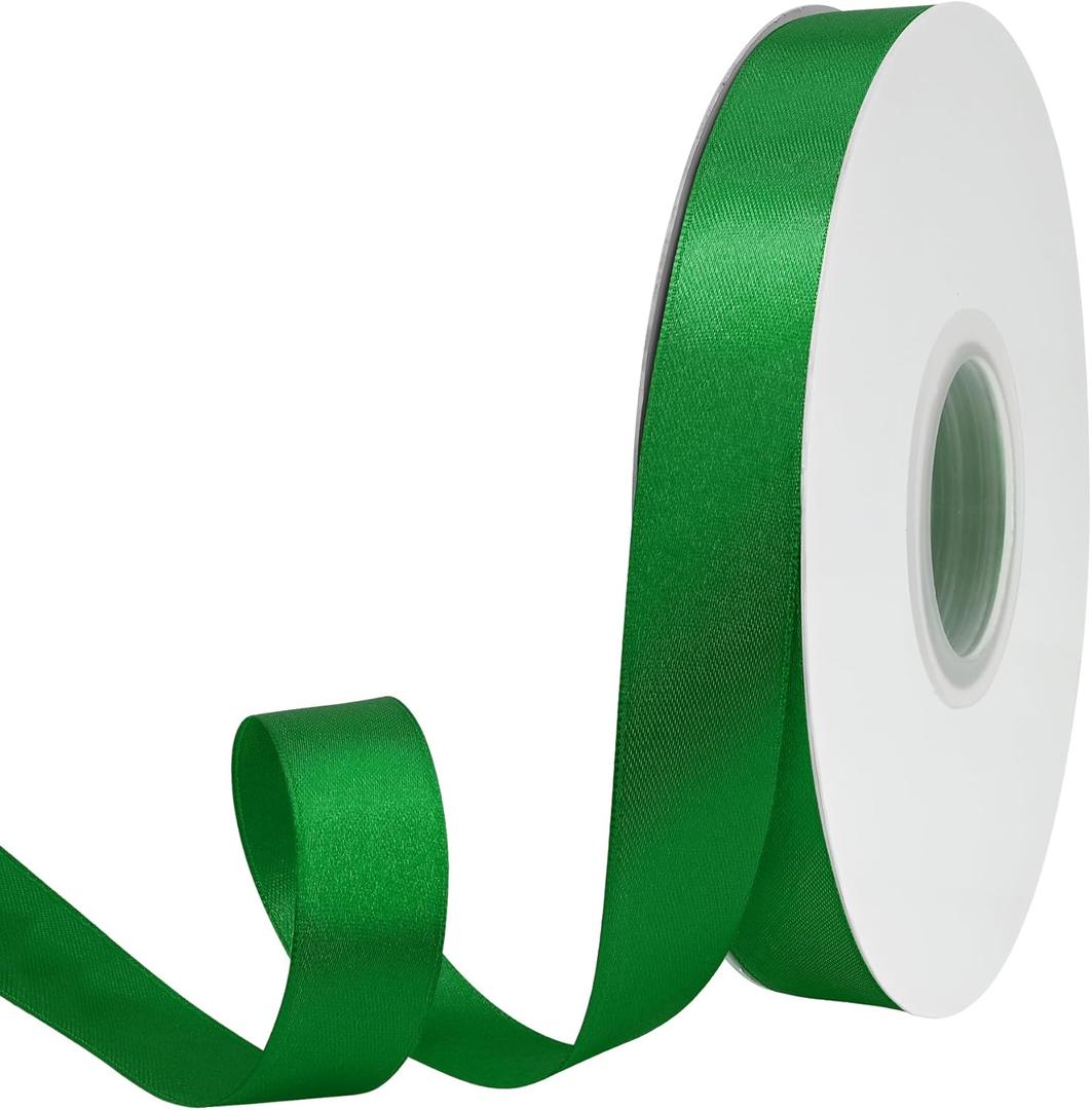 7/8 Inch x 50 Yards Ribbon Double Face Green Satin Ribbon Polyester Fabric Ribbon,  Ideal for Gift Wrapping Crafts Wedding Decor Hair Bow