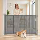 59-Inch Retractable Dog Gate, 34-Inch Tall Mesh Pet Gate