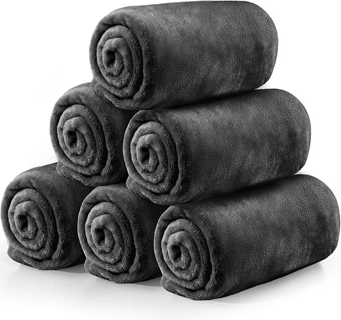 6 Pcs Flannel Fleece Throw Blanket Bulk 4 x 5 Inch Soft Fleece Blanket Warm Throw Blanket Coral Blankets for Couch Sofa Home Wedding Gifts Season (Dark Gray)