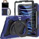 ROISKIN for iPad Pro 12.9 -Inch Case (6th, 5th, 4th & 3rd Gen)with HD Screen Protector, 360 Stand, Handle, Pencil Holder,Shoulder Strap[15ft Drop Protection]Rugged Bulky Full Body 12.9 iPad Pro Case Navy Blue