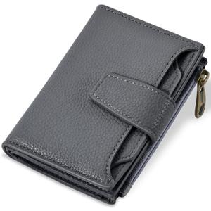 Small Wallet Women RFID Blocking Soft Leather Bifold Compact Card Holder Wallet for Women with Zipper Coin Pocket 4 ID Window (Dark Gray)
