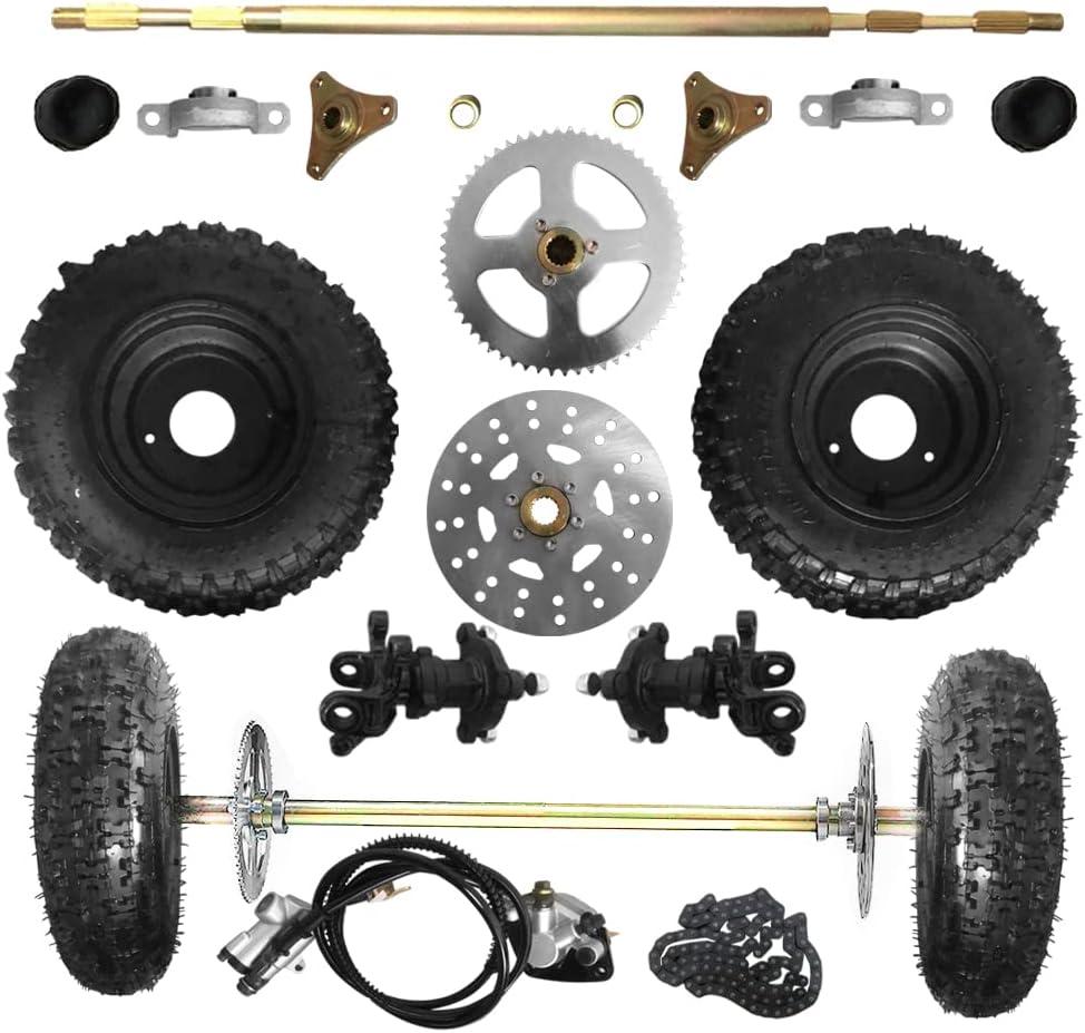 29inch 740mm Rear Axle Shaft Kit with 4.10-6 Front/Rear Wheels Tires 6" Rims Brake Assembly and Chain and Sprocket & Steering Knuckle Set Suitable for Go Kart Quad Trike Drift Bikes